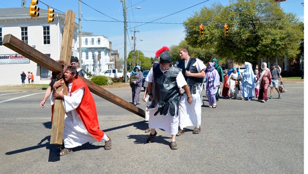 Leroy Chisenall Jr. depicts Jesus during an annual Passion reenactment organized by Gateway Baptist Church on Good Friday. 