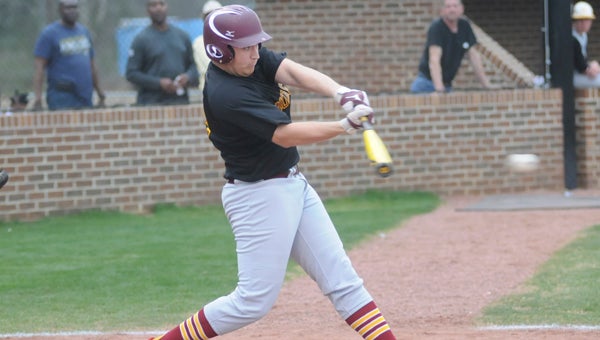 Morgan Academy’s Sawyer Hopkins gets a hit during the Senators’ home game Thursday against the Autauga Academy Generals.  The Senators fell to the Generals 6-2.  — Justin Fedich