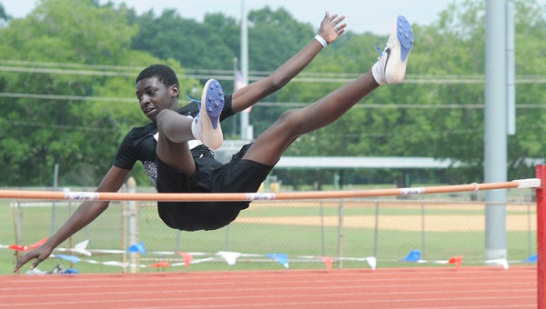 Selma hosted the Junior Olympic Track and Field Championships for the state of Alabama Saturday at Memorial Stadium. Malachi Walker from Selma’s Walker Track Club competed in the high jump. — Justin Fedich