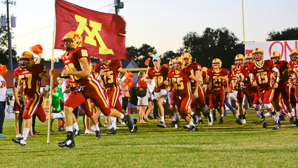Morgan Academy takes the field for its game against Edgewood Academy last season.  The Senators will play four of their first five games on the road this year, before playing four of their final five games at home.  The Senators open the regular season Aug. 26 at Marengo Academy.  --File Photo