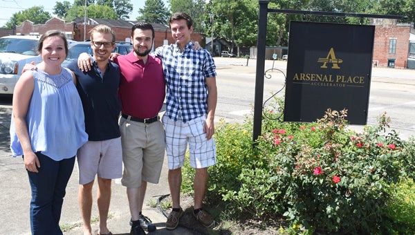 Taylor Davis, CJ Hock, Zach Moehring and Alec Rhodes are four of 13 students that have been interning at Arsenal Place Accelerator this summer. --Daniel Evans